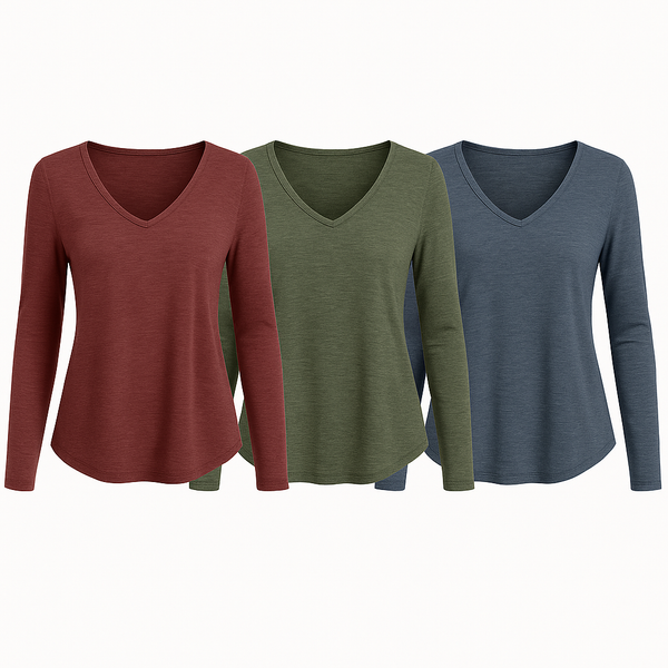 Long Sleeve T-Shirt with V-Neck (Set of 3)
