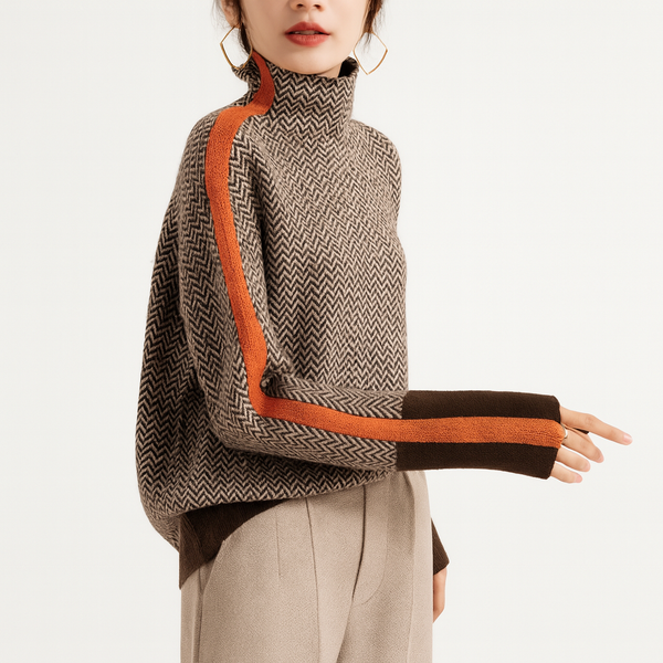Heidemarie – Mottled Turtleneck Sweater With Striking Contrast Stripe