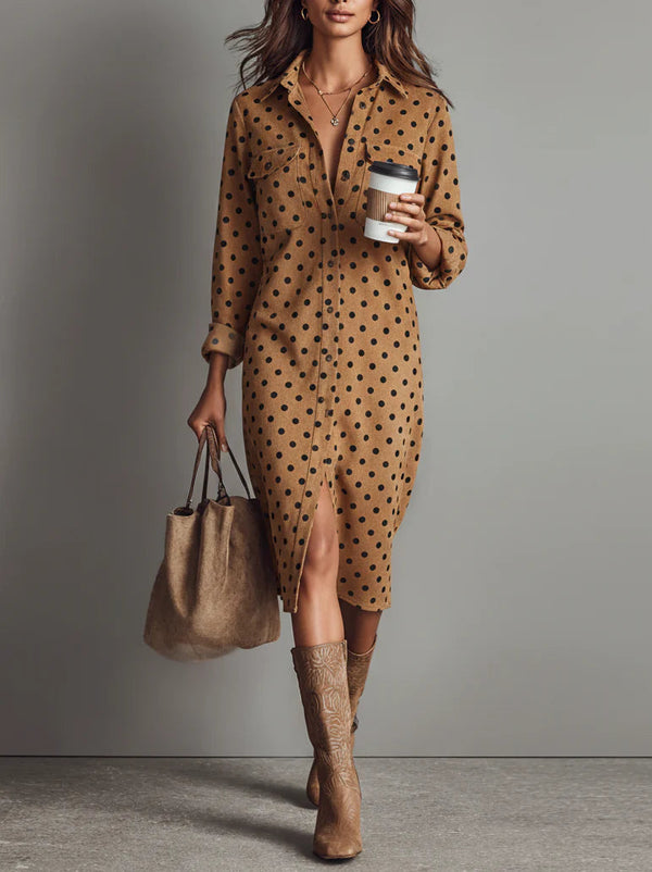 Ella | Polka-Dot Suede Shirt-Midi Dress