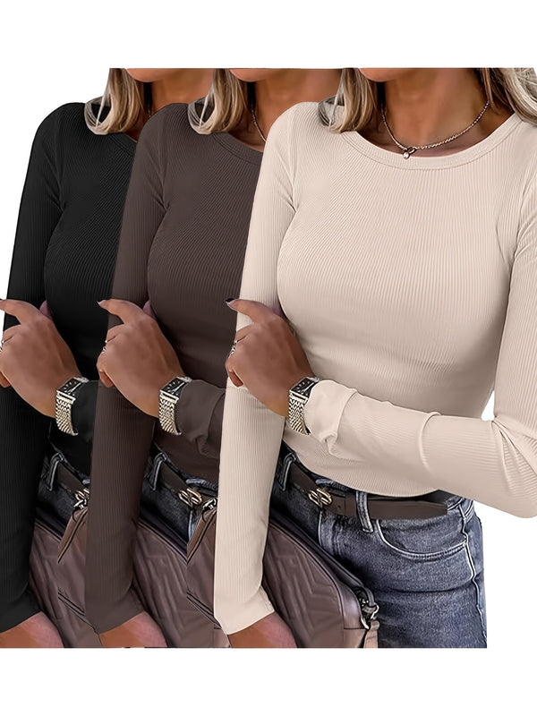 Solid Long Sleeve Knit Top (Set of 3)